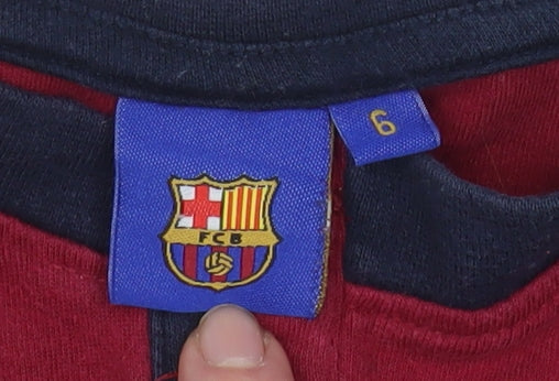 FC Barcelona Boys Red Long Sleeve Henley T-Shirt Size 6 Years