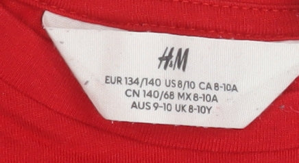H&M Girls Red Grinch Graphic T-Shirt 8-10 Years Cotton Crew Neck