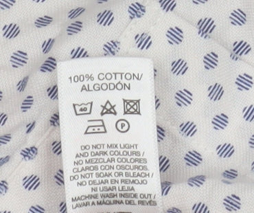 Dunnes Men's White & Blue Polka Dot Cotton Button-Up Shirt Large