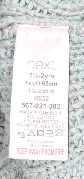 Next Girls Blue Long Sleeve Crew Neck Cotton Knit Jumper 1½-2 Years