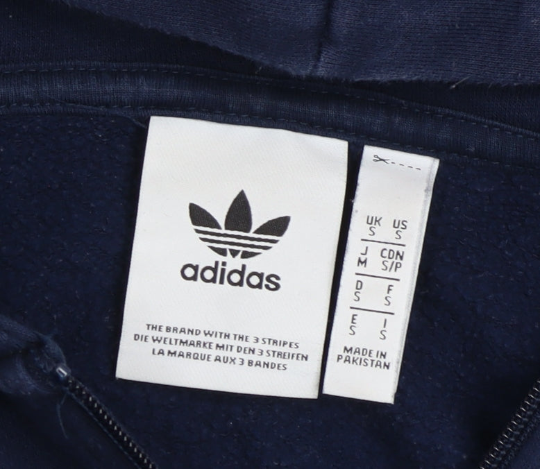 Adidas Men's Navy Full Zip Hoodie Small Trefoil Logo Fleece Cotton Blend