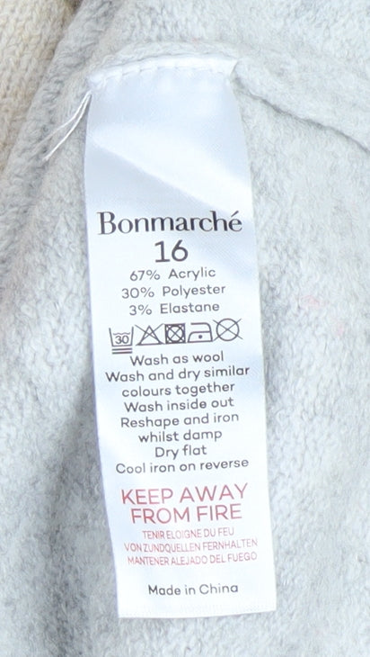 Bonmarché Womens Beige Pink Grey Colour Block Crew Neck Pullover Jumper Size 16