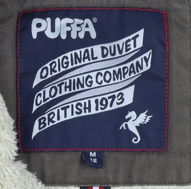 Puffa Womens Brown Cotton Fur Trim Hooded Parka Coat Size 12