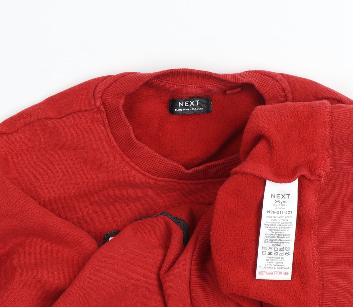 Next Boys Red Reindeer Christmas Sweatshirt 5-6 Years Pullover Fleece