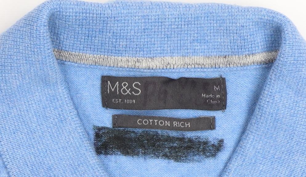 Marks and Spencer Men’s Blue Collared Cotton Jumper M Classic Fit