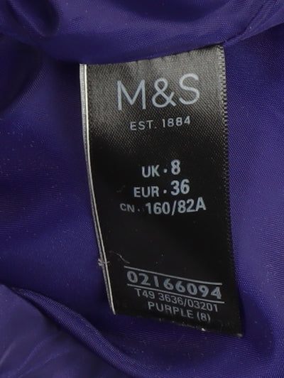 Marks & Spencer Womens Purple Puffer Jacket Size 8 Hooded Quilted Coat