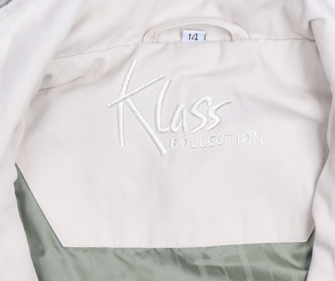 Klass Collection Women’s Beige Size 14 Rain Coat Full Zip Mid-Length