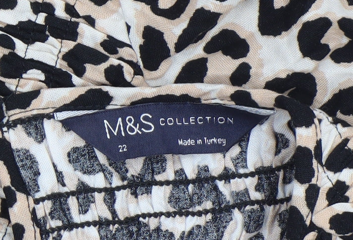 Marks & Spencer Women’s Beige Leopard Print Smocked Tunic Top Size 22