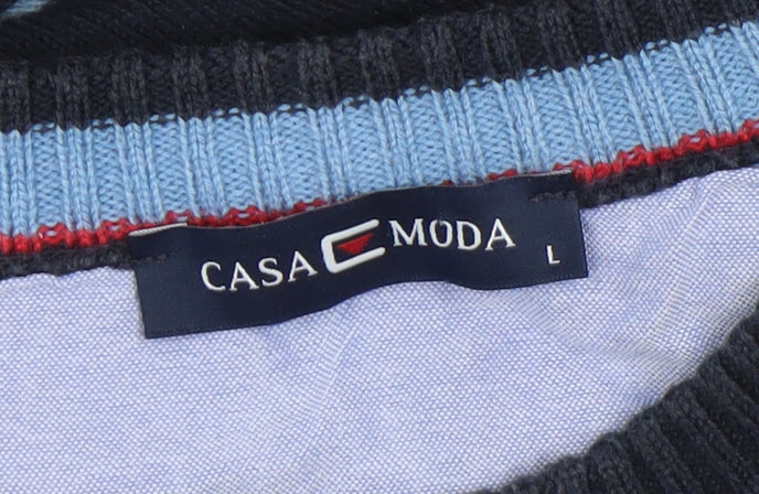 Casa Moda Men Blue Striped Cotton Acrylic Crew Neck Jumper L