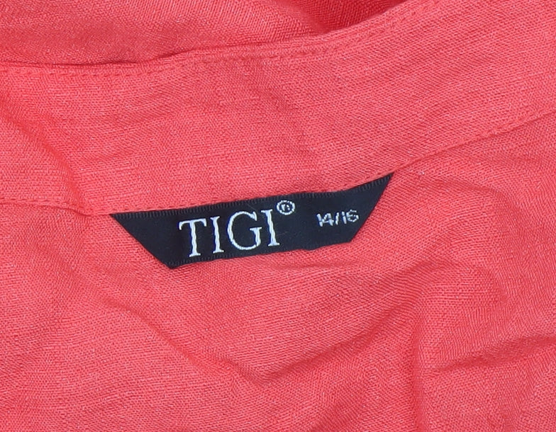 TIGI Women’s Pink 3/4 Sleeve Tunic Blouse Size 14 Rayon Blend