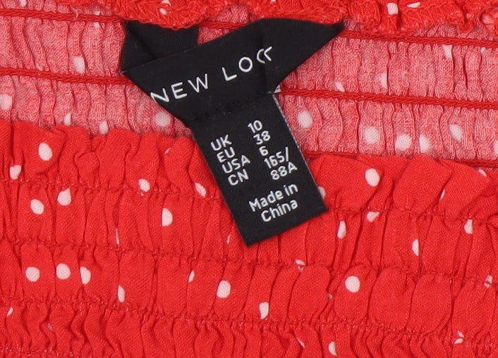 New Look Women's Red Polka Dot Off Shoulder Cropped Blouse Size 10
