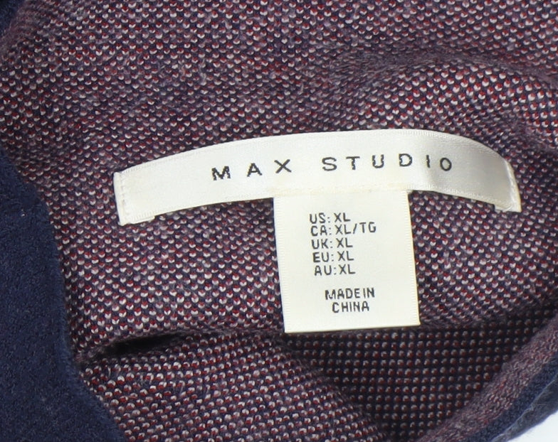 Max Studio Women's Blue Mock Neck Geometric Knit Jumper XL