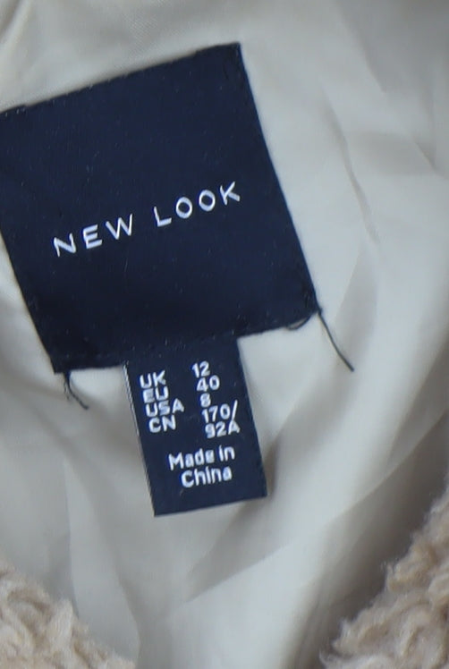 New Look Men's Beige Fleece Bomber Jacket M Full Zip Casual