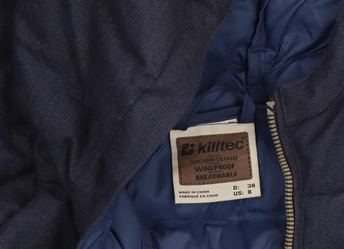 Killtec Women Blue Long Puffer Coat Hooded Size 12 Water Resistant