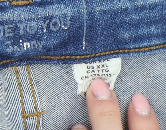 H&M Womens Blue Skinny Jeans Size 14 Distressed Stretch Denim