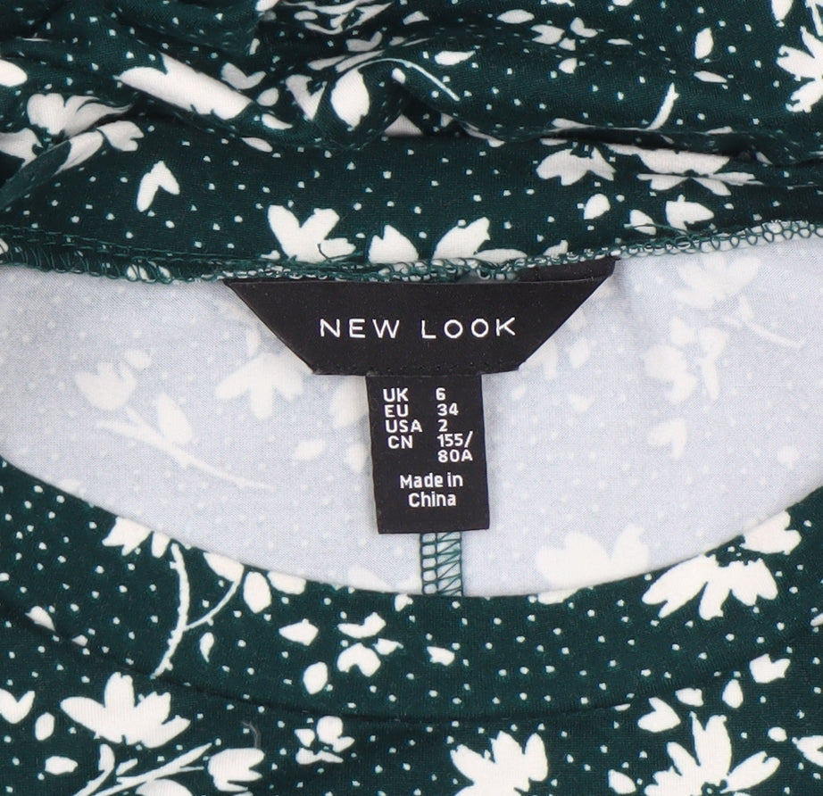 New Look Women’s Green Floral A-Line Knee Length Long Sleeve Dress Size 6