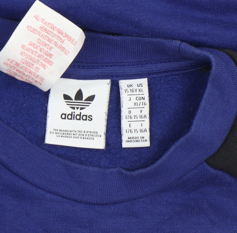 Adidas Boys Blue Black Crew Neck Pullover Sweatshirt XL 15-16Y