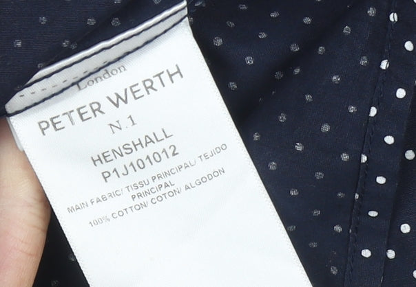 Peter Werth Men's Blue Polka Dot Long Sleeve Cotton Formal Shirt L