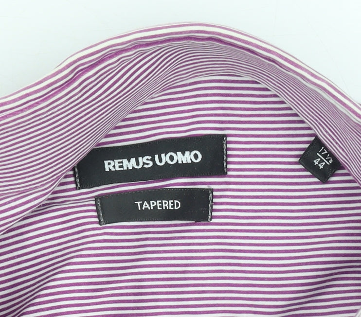 Remus Uomo Men's Purple Striped Slim Fit Dress Shirt 17.5in 44cm