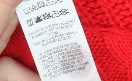 Primark Women Red Cotton Acrylic Cable Knit Jumper M