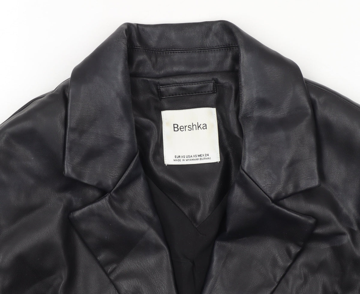 Bershka Women's Black Faux Leather Suit Jacket XS Slim Fit