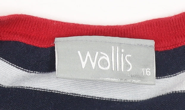 Wallis Women’s Multicoloured Stripe 3/4 Sleeve Pullover Jumper Size 16