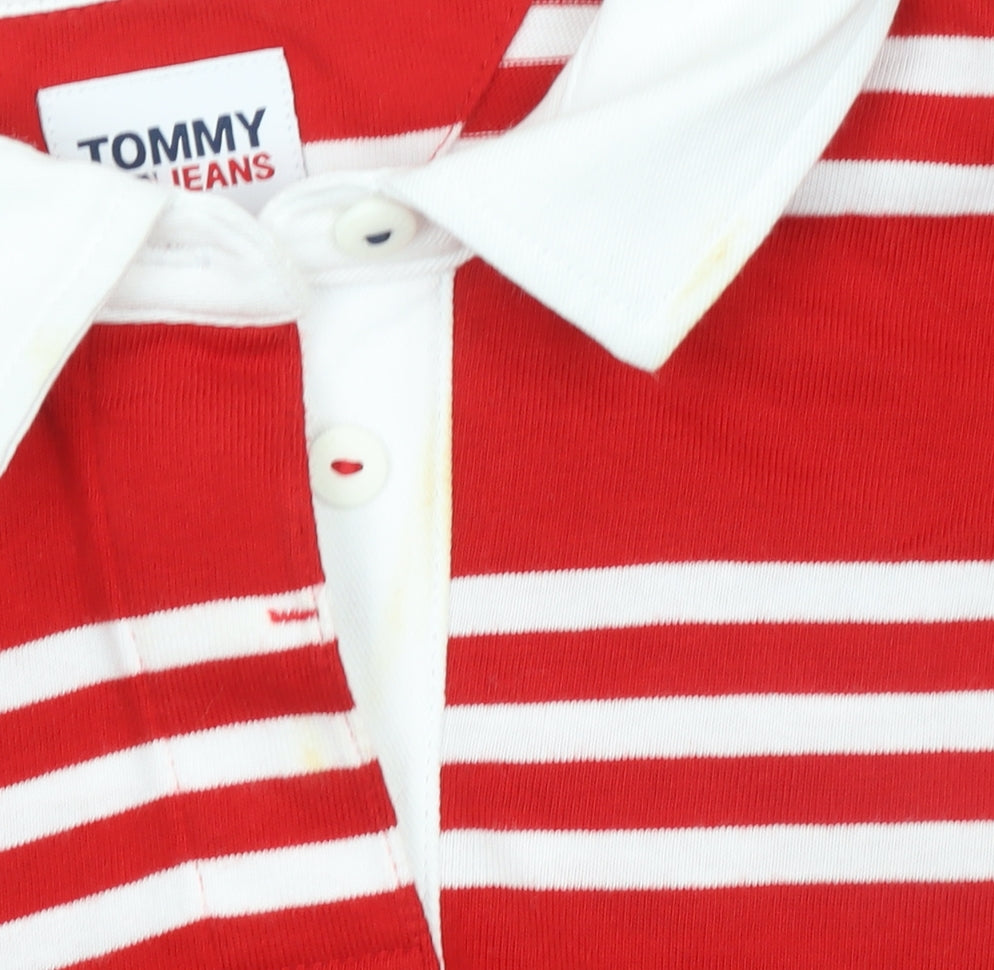 Tommy Jeans Womens Red White Striped Cropped Polo Shirt XS