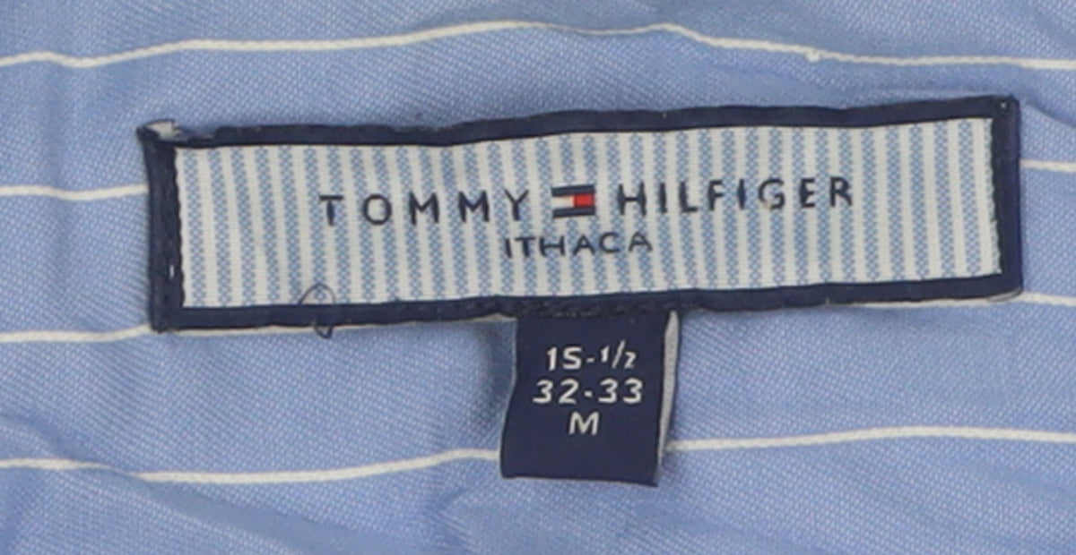 Tommy Hilfiger Men's Blue Striped Cotton Long Sleeve Button-Up Shirt M