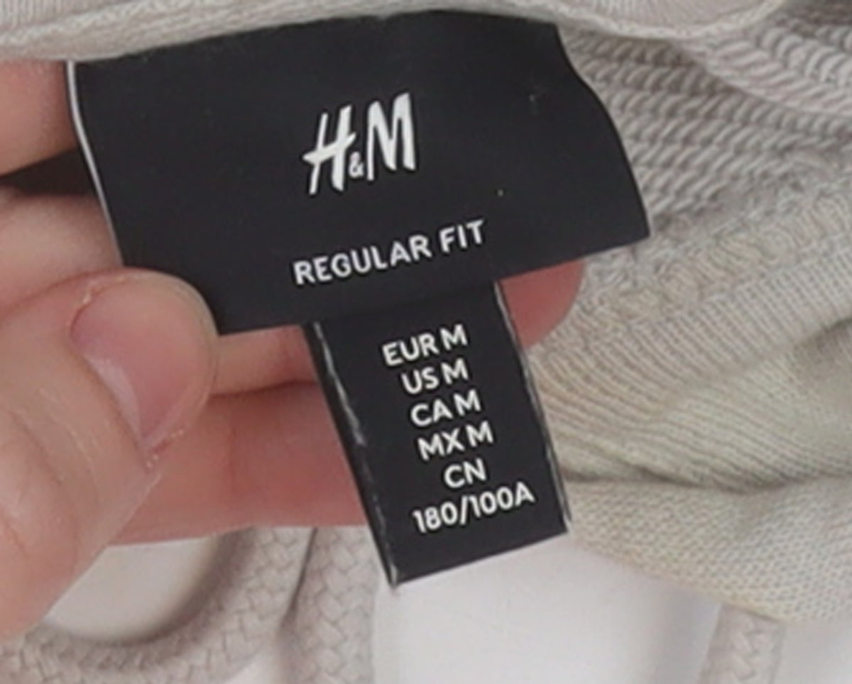 H&M Women's Beige Regular Fit Pullover Hoodie Size 12 Cotton Graphic Print