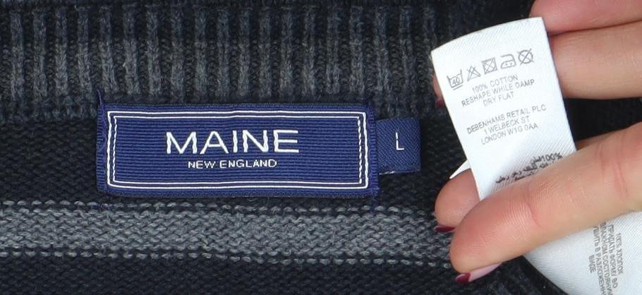 Maine New England Women's Black Striped Cotton Crew Neck Jumper Size L