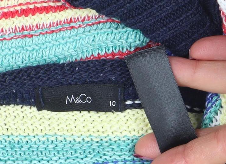 M&Co Women's Multicoloured Striped Crew Neck Pullover Jumper Size 10