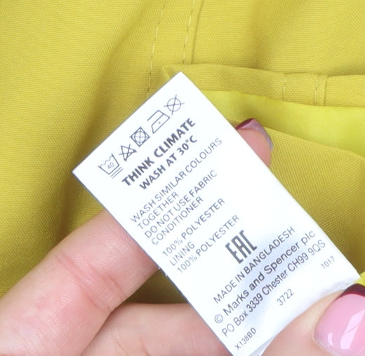 Marks & Spencer Women Yellow Trench Coat Size 8 Long Lined Button Detail