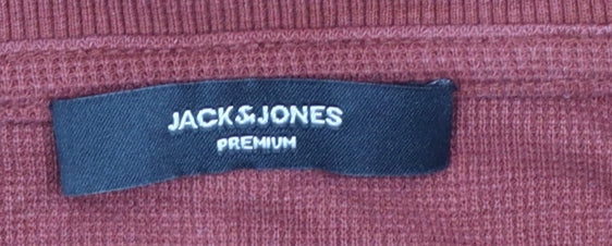 Jack & Jones Premium Men's Red Long Sleeve Crew Neck T-Shirt Size M