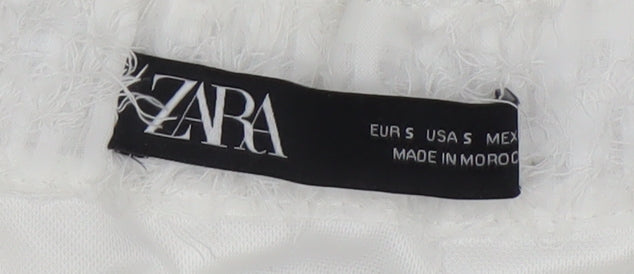 Zara Women White Short Flared Tweed Skirt Size S