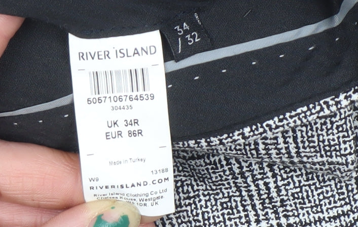 River Island Mens Grey Check Slim Fit Dress Pants 34R