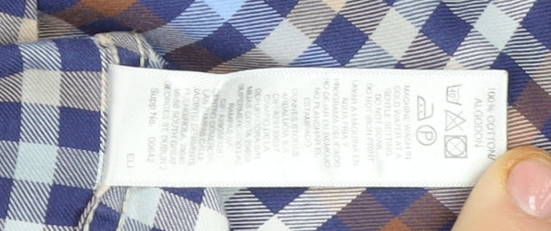 Dunnes Men's Blue Check Long Sleeve Cotton Button-Up Shirt M