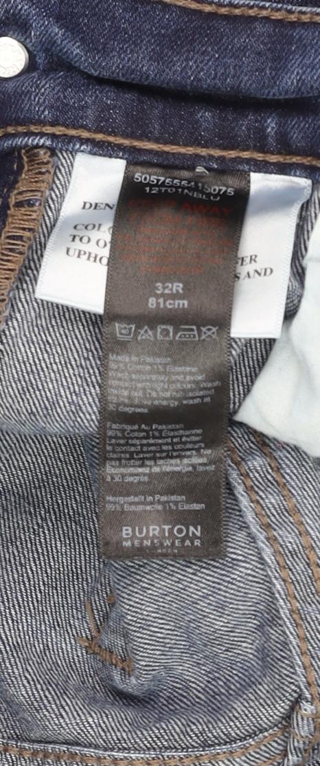 Burton Menswear Blue Denim Straight Jeans 32R Cotton Blend