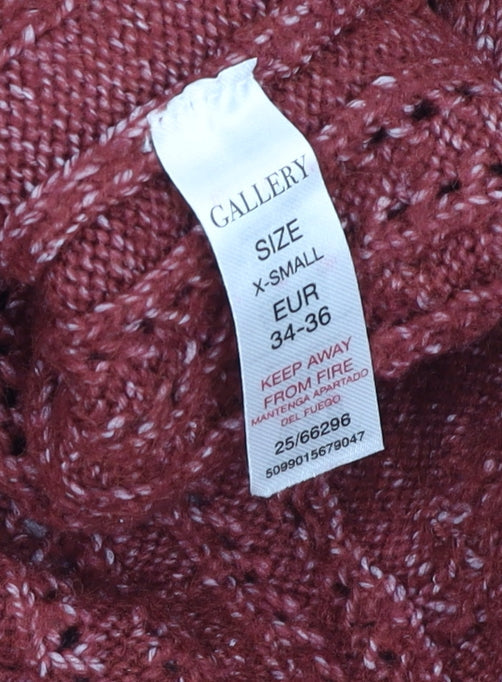 Gallery Womens Red Collared Cable-Knit Pullover Jumper XS