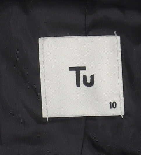Tu Women’s Black Quilted Long Coat Size 10 Lined Zip Pockets