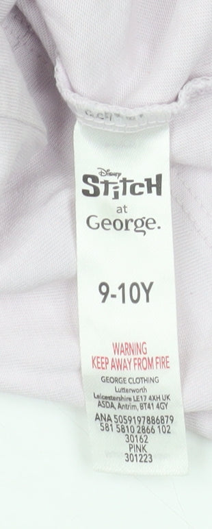 Disney Stitch Girls Pink T-Shirt by George 9-10 Years Cotton Graphic Top