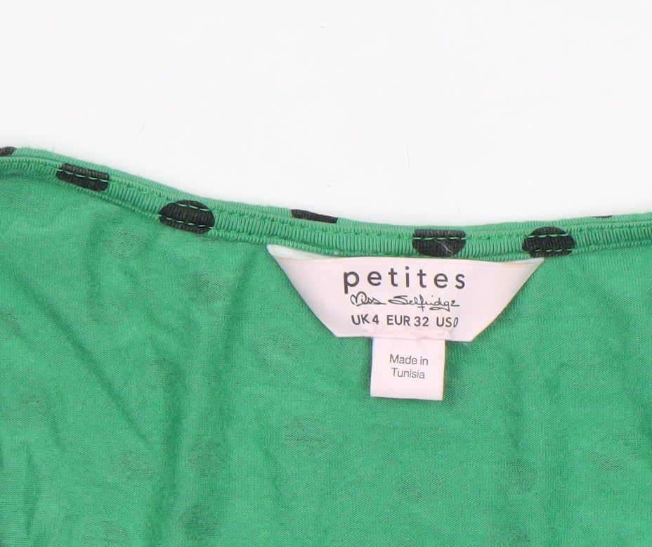 Miss Selfridge Petites Green Polka Dot Cropped Blouse UK 4