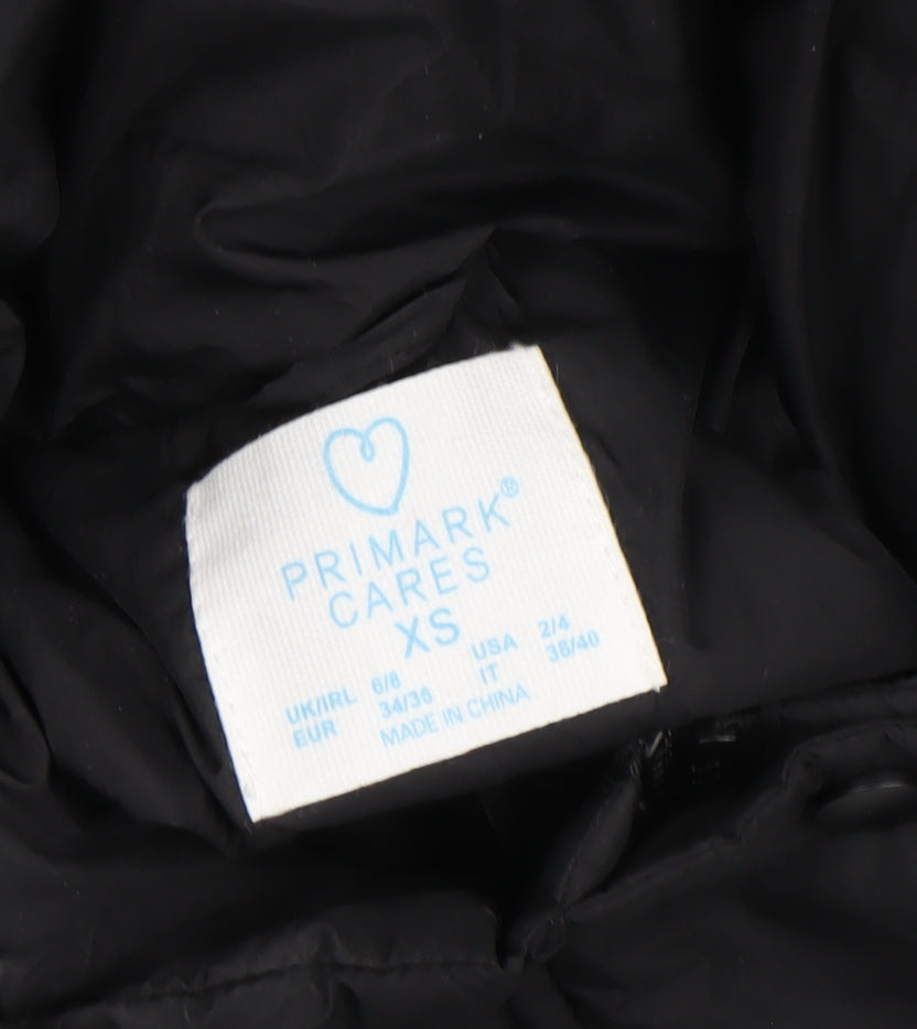Primark Womens Black Long Puffer Coat XS Hooded Quilted Winter Jacket