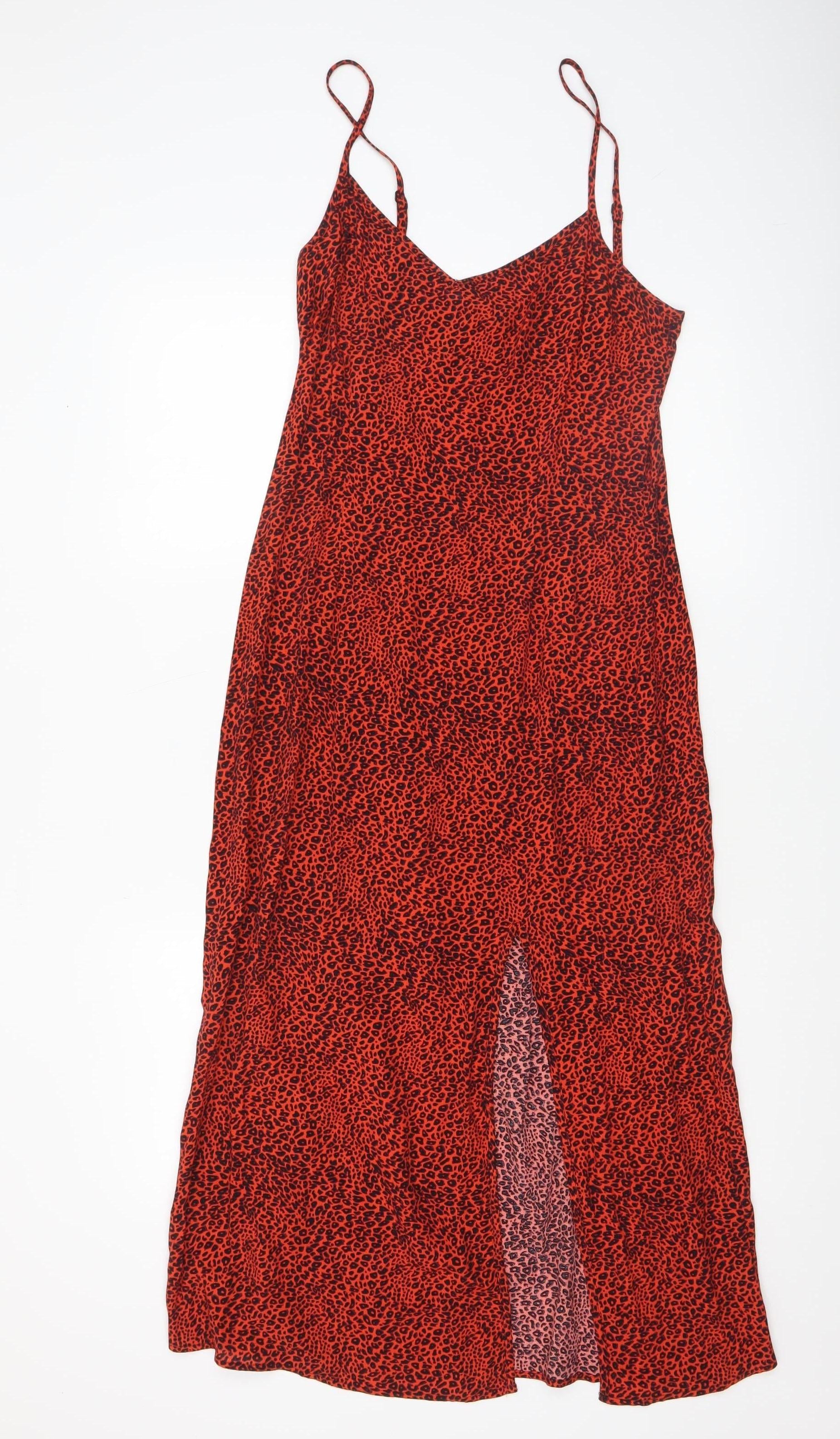 red leopard slip dress Cognac Leopard Print Sleeveless Midi Slip Dress