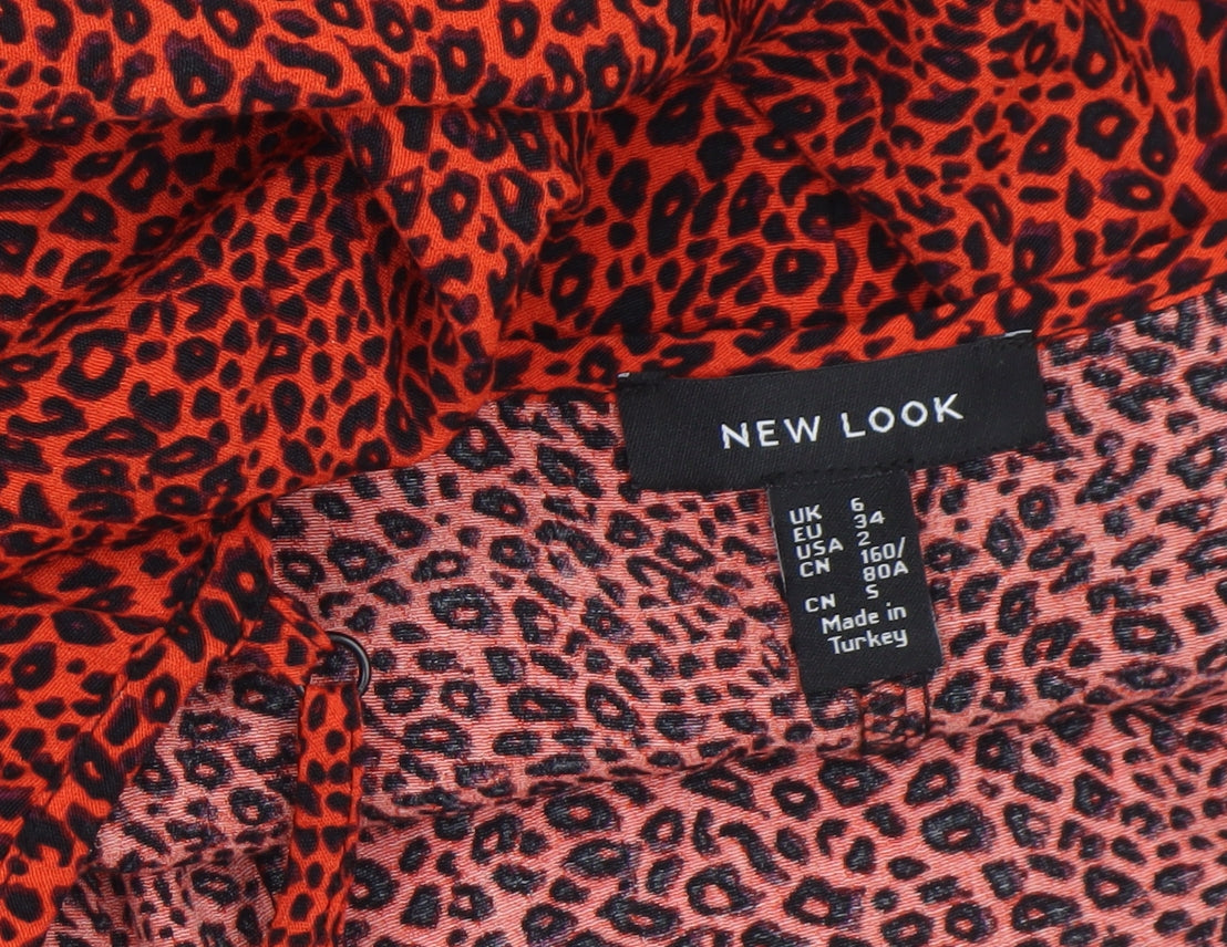 New Look Women Red Leopard Print Midi Slip Dress Size 6