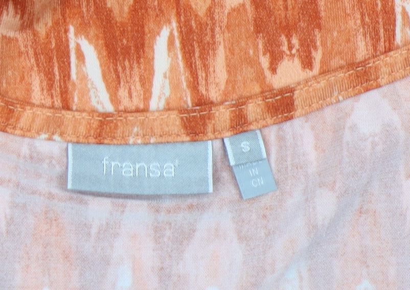Fransa Women's Orange Geometric T-Shirt Small Short Sleeve Cotton