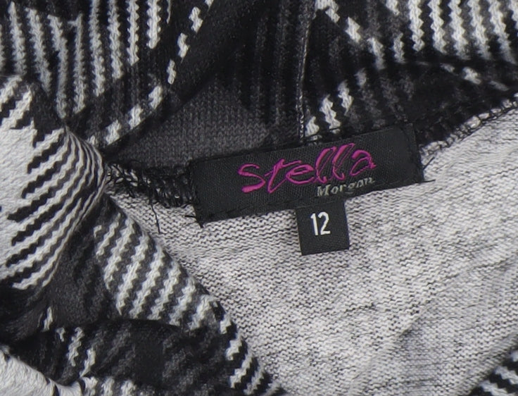 Stella Morgan Women's Black Check Shift Dress Size 12 Cowl Neck Stretch