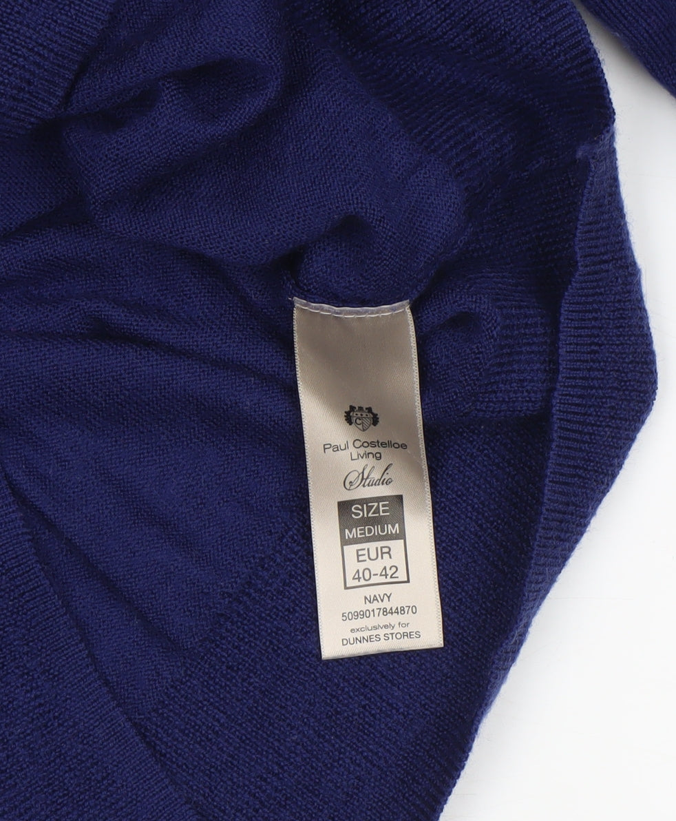 Paul Costelloe Men’s Blue Merino Wool V-Neck Jumper Medium