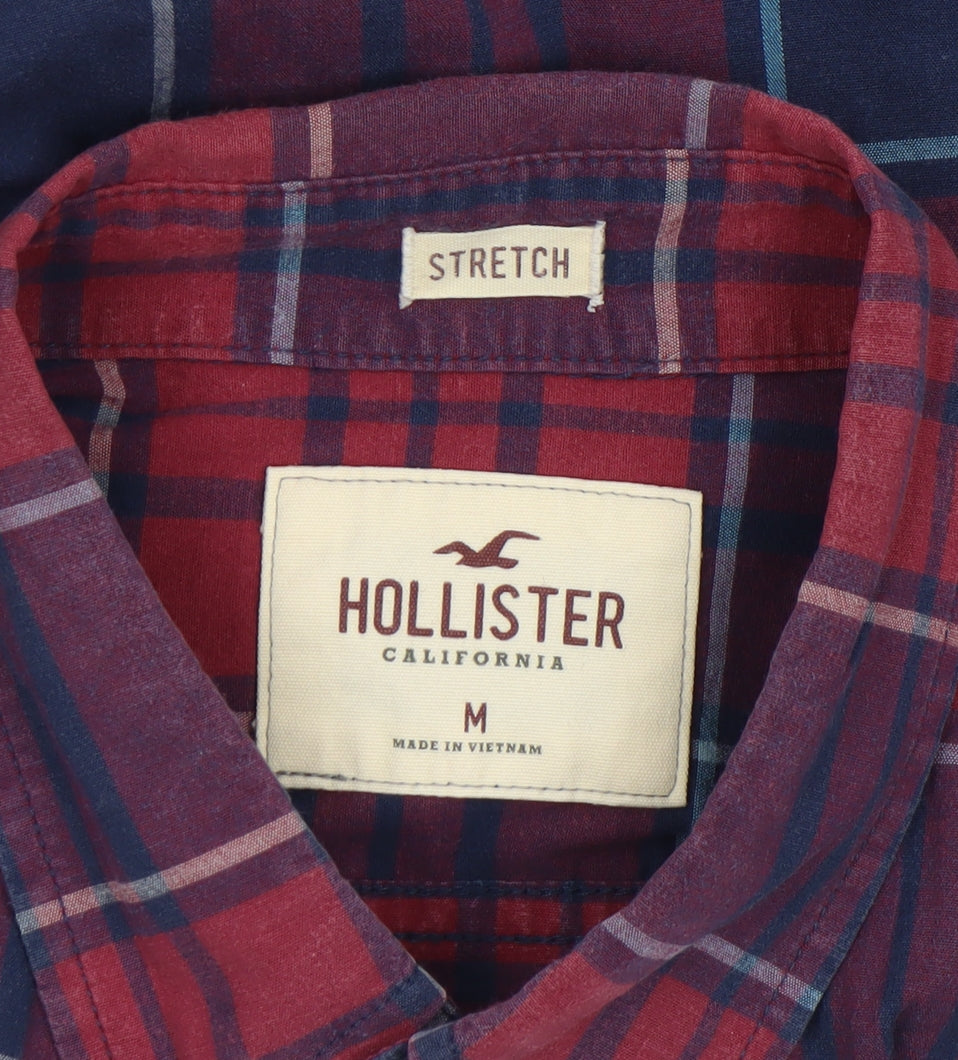 Hollister Men Red Plaid Slim Fit Long Sleeve Button-Up Shirt M