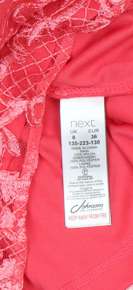 Next Women’s Pink Lace Bodycon Dress Size 8 Long Sleeve Partywear