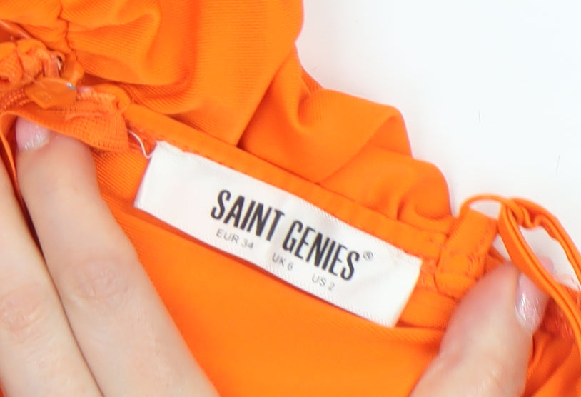 Saint Genies Women Orange Bodycon Ruched Mini Dress Size 6